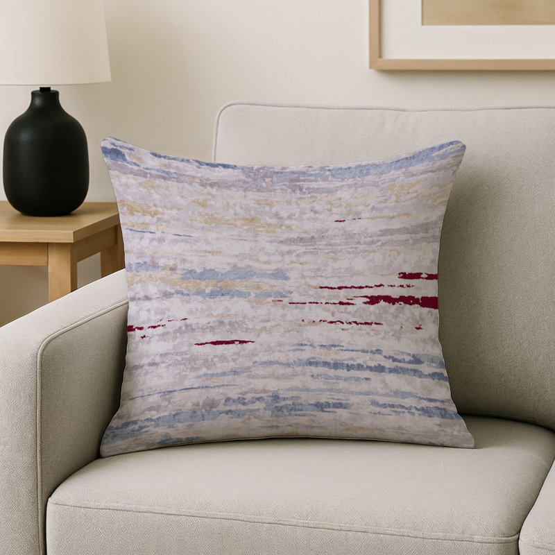 Coussin décoratif intérieur / extérieur gris Modern Modern, Carré 16 po, Blanc / rouge abstrait