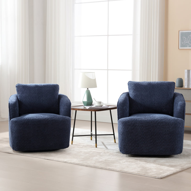 Upholstered Swivel Barrel Chair, Navy Polyester Blend