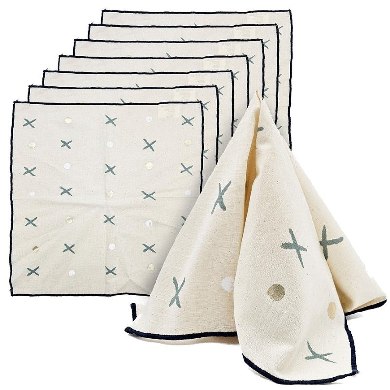 Gray and Blue Linen Napkins Set of 8 - 17 inch