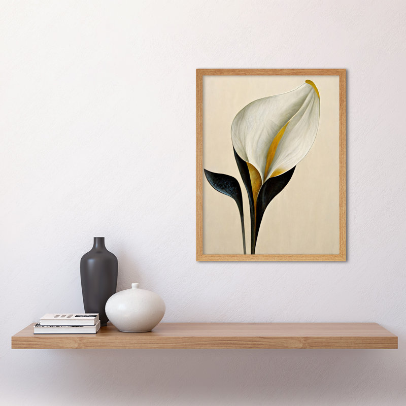 Elegant Modern Calla Lily Artwork - Print, 43cm H x 33cm W x 2cm D, Light Brown Framed Paper