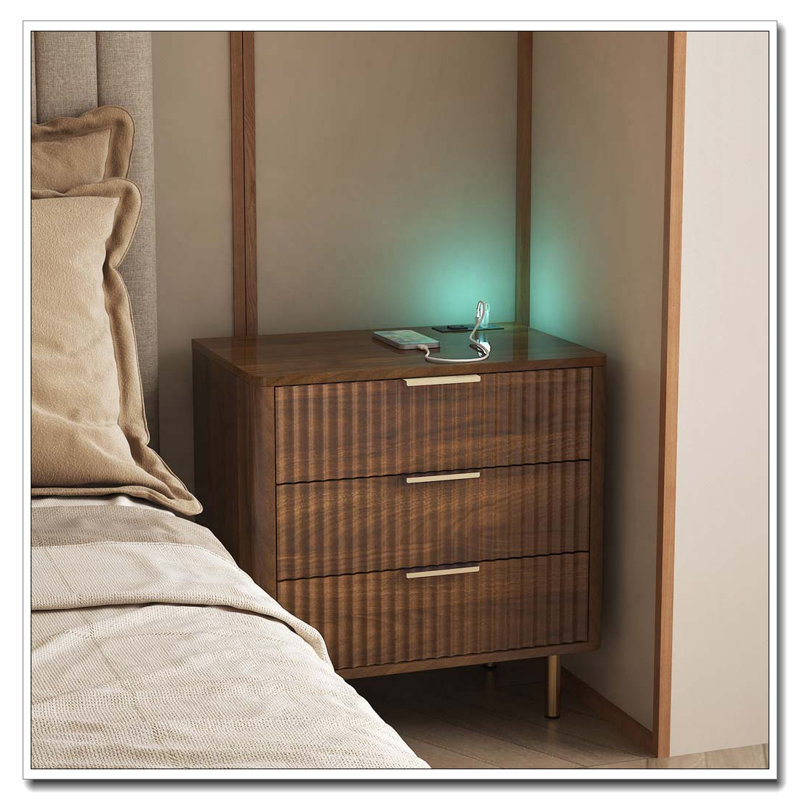 Table de chevet avec station de charge, table de chevet intelligente avec veilleuse, table de chevet moderne avec armoire de rangement pour chambre à coucher