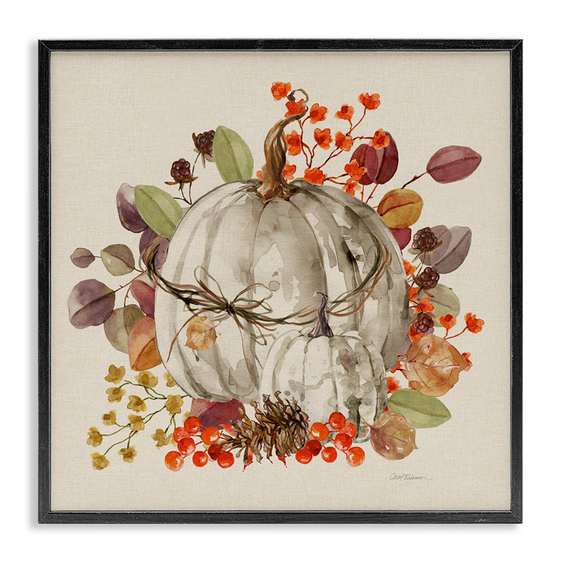 Art automnal de la citrouille aux herbes par giclée par Carol Robinson, Giclée encadrée noir minuit, H 17 po x l 17 po