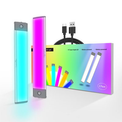 25cm Under Cabinet Lighting, Adjustable 8 Colors Motion Sensor Light (Set of 2)