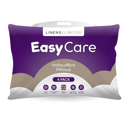 Linens Limited Soft Pillows, Made in the UK, Easy Care, Soft and Firm with Orthopedic Support, Hypoallergenic Polypropylene Hollowfibre, Machine Washable - Pack of 4