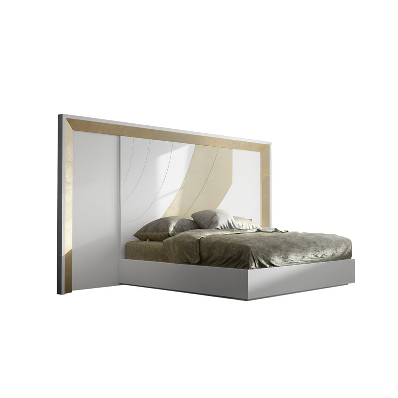 Annalya Pine Solid Wood Panel Headboard Design Bed, Queen, High GLoss