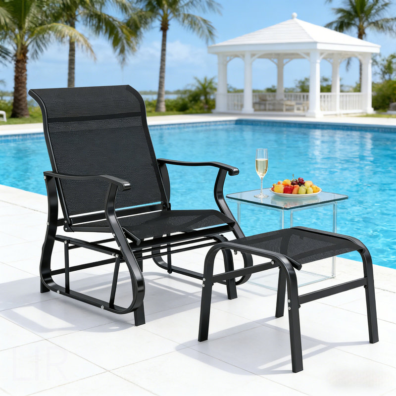 Fauteuil oscillant d'extérieur à haut dossier Garden, Noir