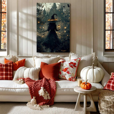 1 piece framed Bernhild painting of a witch, magic castle, gothic fantasy style. Decorative printed vintage poster for home decor, perfect modern art gift for bedroom or living room.