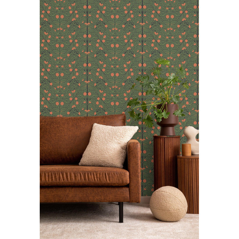 Orange Bush 10' L x 24" W Peel and Stick Wallpaper Roll, Forest/Orange, Faux Grasscloth, Non-pasted