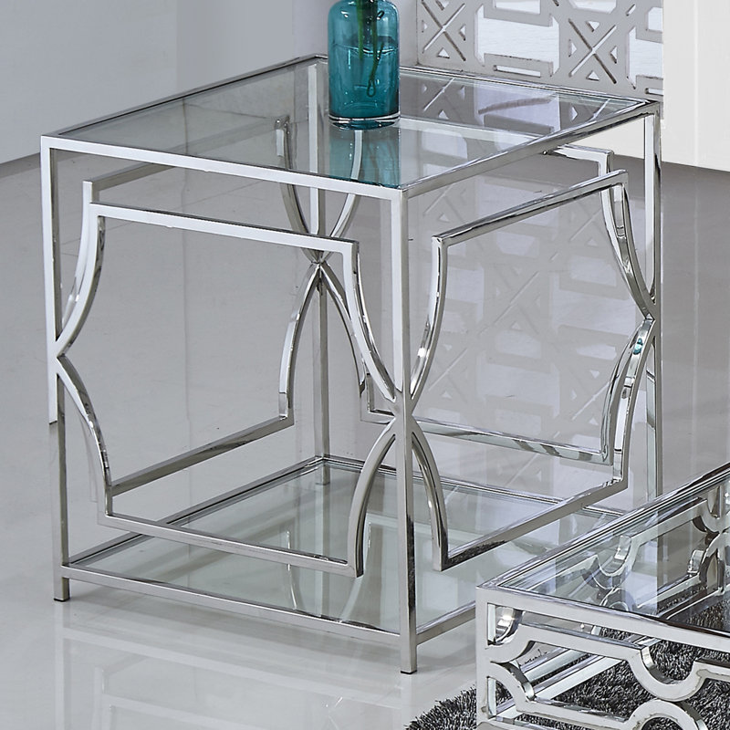 Amelia 22" Square Geometric Glass End Table 