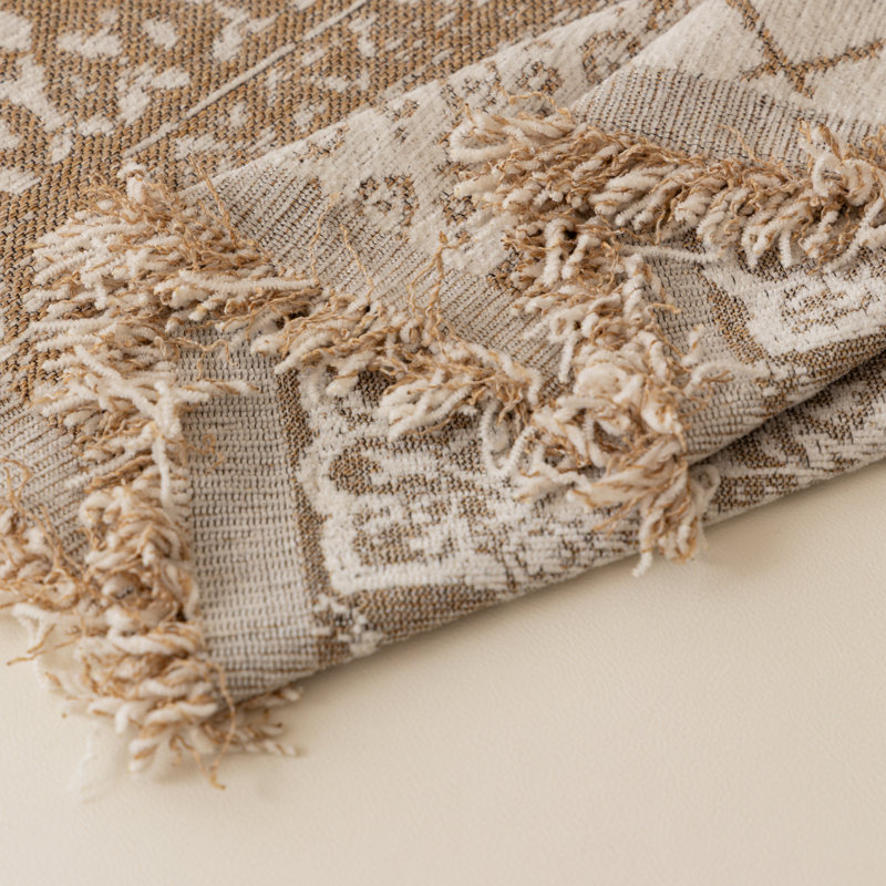 Jeté de canapé en patchwork beige rétro avec patchwork et housse de canapé en chenille, 71" H x 118" W