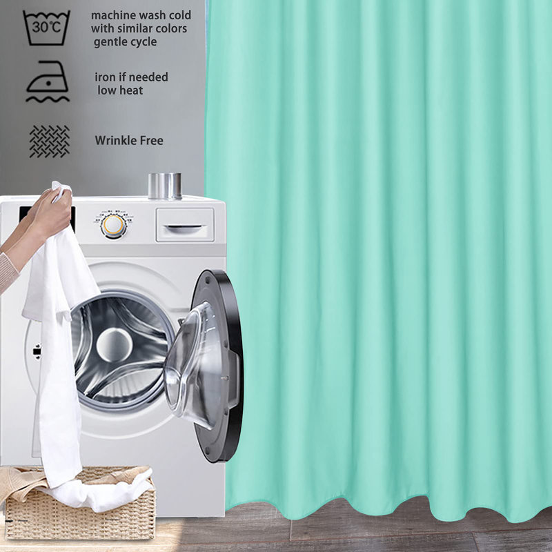 Bathroom Shower Curtain 180 x 180cm Drop with 12 Plastic Hooks, Green