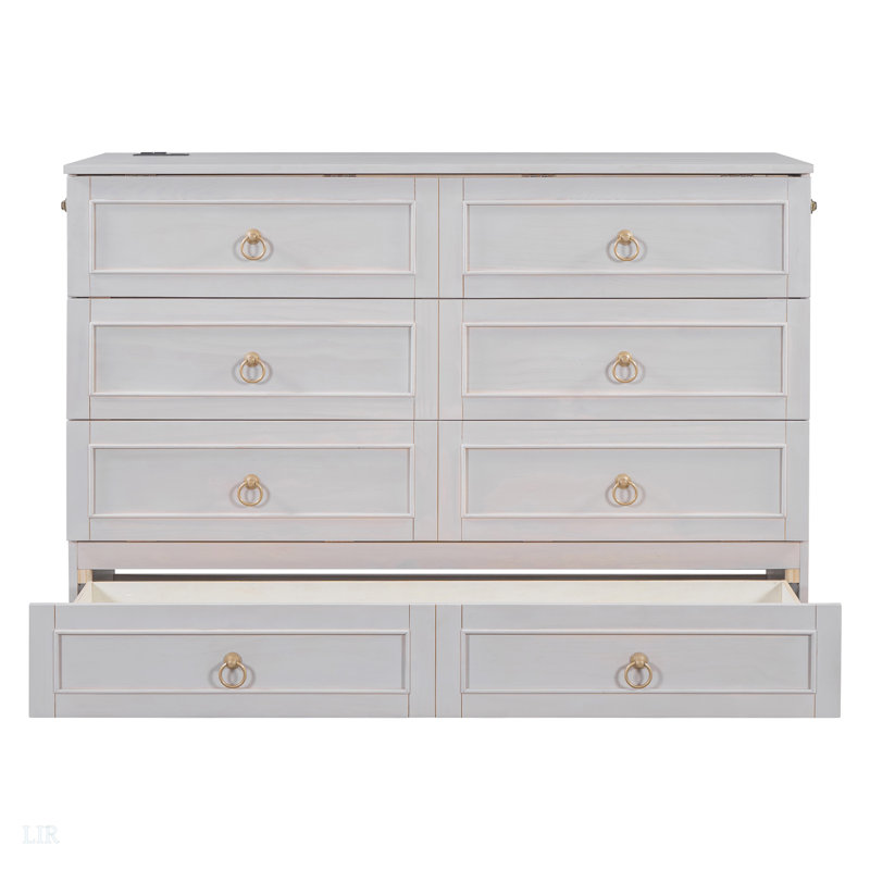 Lit escamotable avec grands tiroirs, cadre de lit escamotable, Blanc, Grand lit