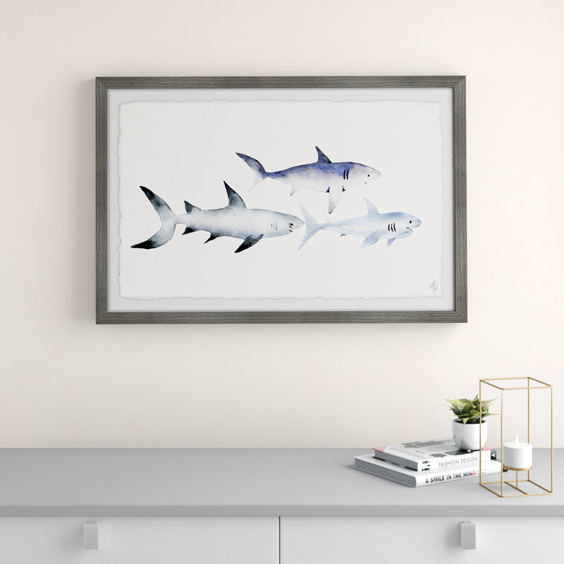 «Lemell 'Follow the Sharks», reproduction encadrée, H 16 po x l 24 po x P 1,5 po
