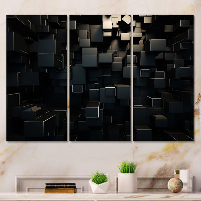 " 3D Black Brick Cube Dimensions " 3 - Pieces