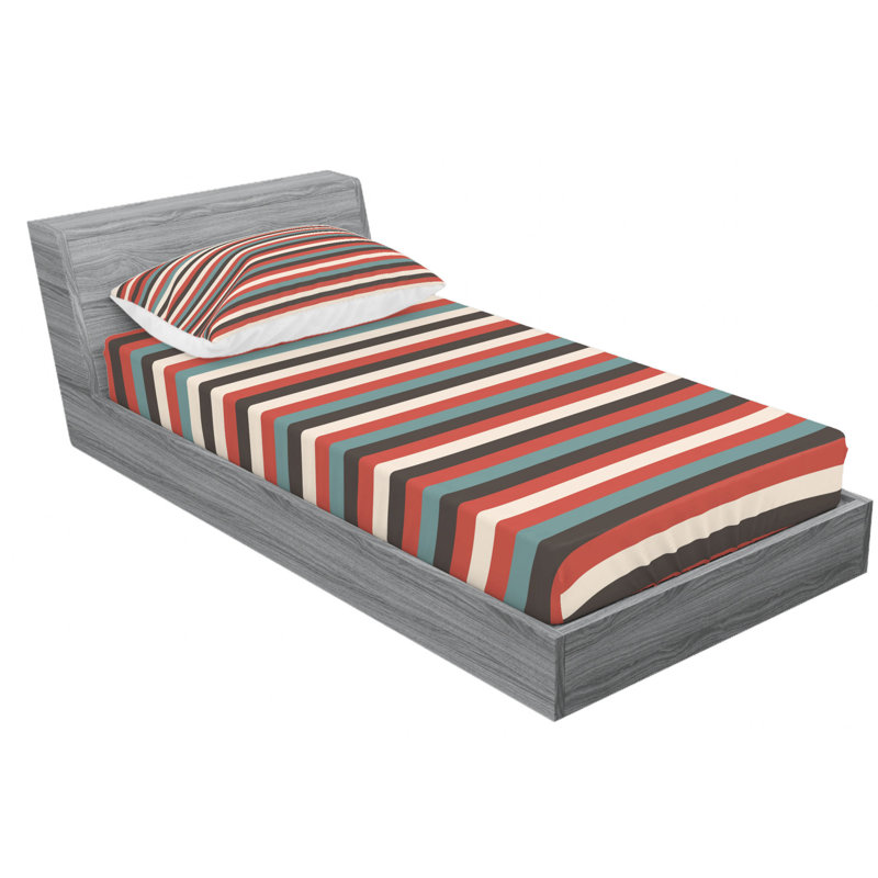 Microfiber Striped Sheet Set, Dark Turquoise/Red/Black Striped, Twin Sheet Set with Fitted Sheet