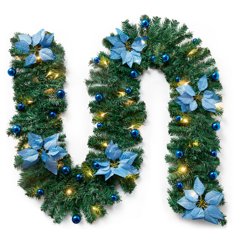 270cm Lighted Faux Mixed Assortment Garland with Lights, Blue