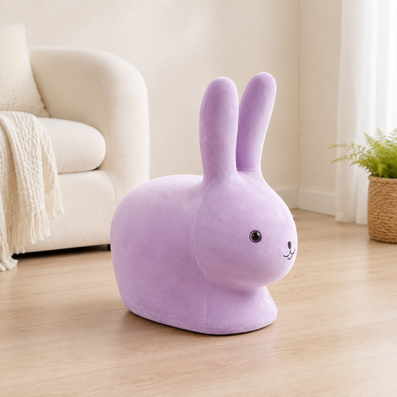 Tabouret d'appoint rembourré en forme de lapin mignon avec roulettes pivotantes à 360° en option