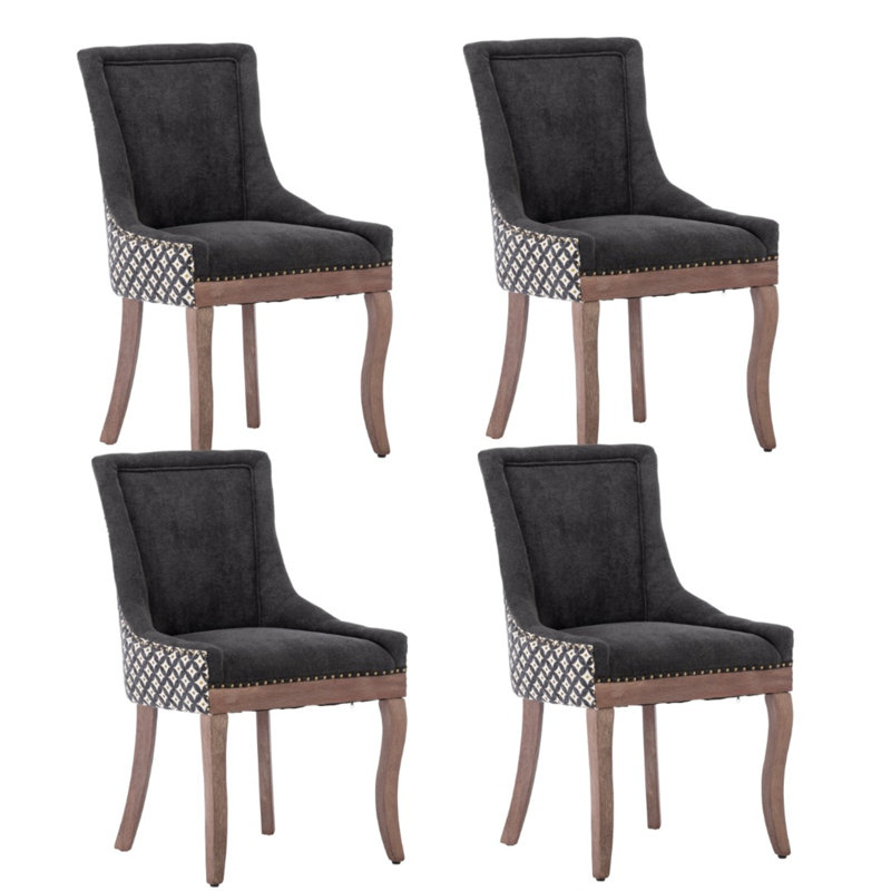 Oxford Plush Comfort Upholstered Dining Chairs, Black/Black Geometric, 4