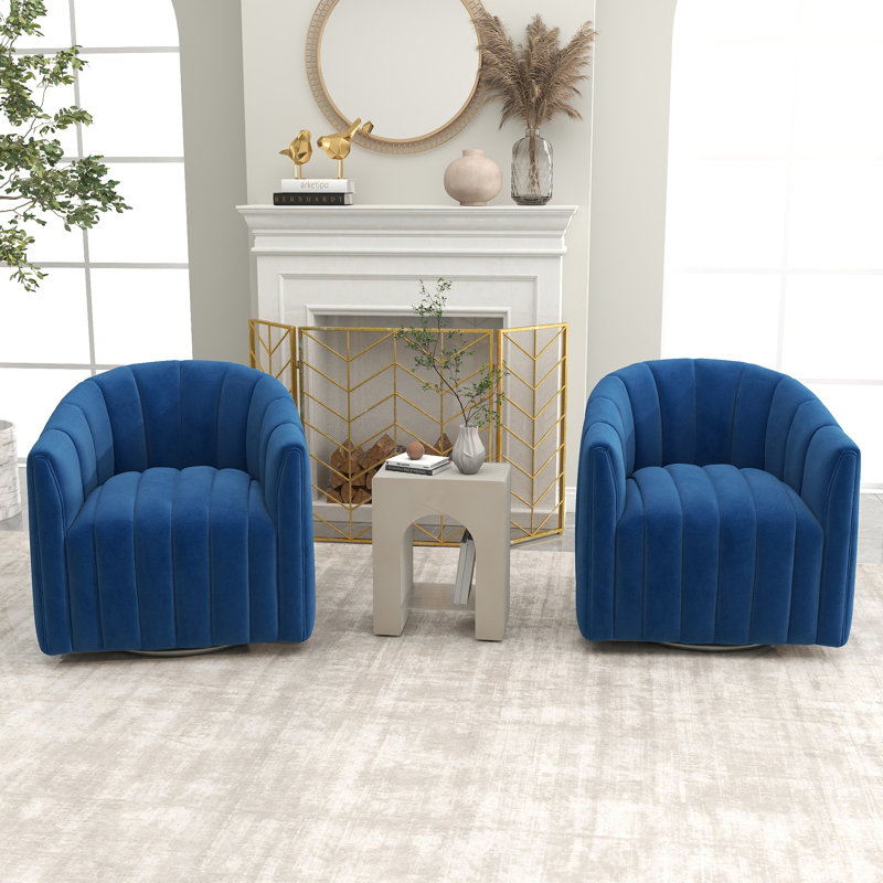 Annelotte Velvet Swivel Barrel Chair, Navy