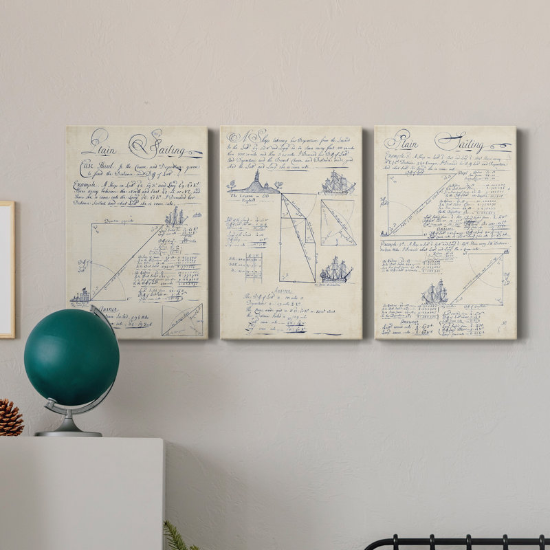 Nautical Journal IV - ensemble d'art textuel sur toile tendue 3 pièces, H 48 po x l 96 po x P 1 po