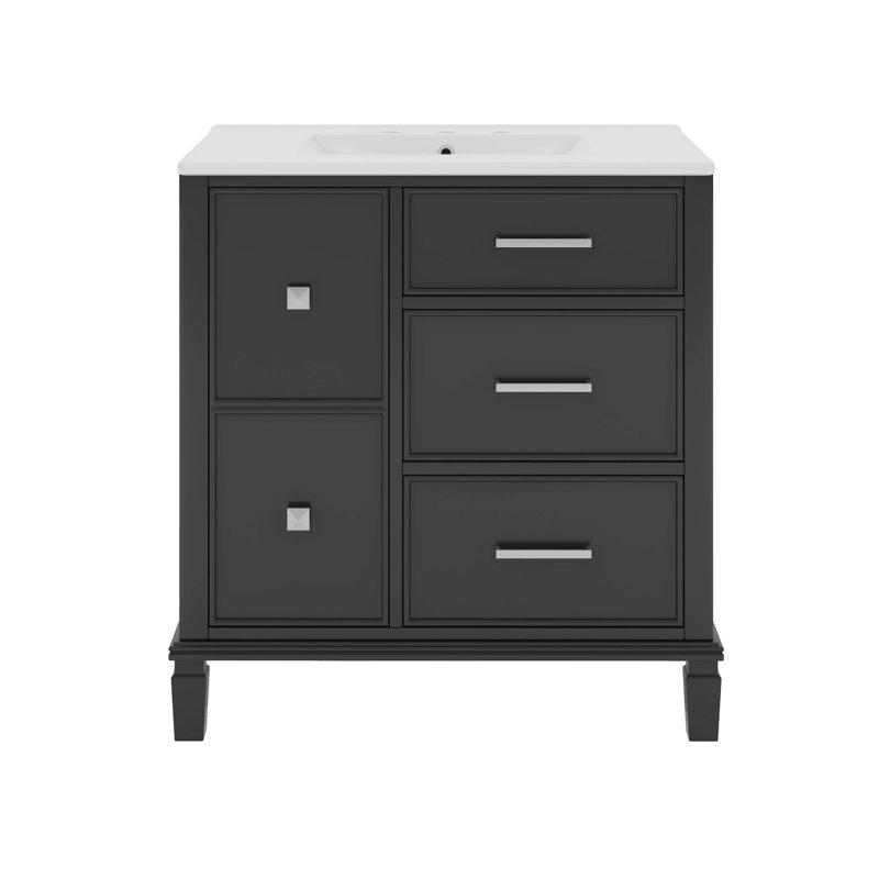 Meuble-lavabo 30 po avec lavabo et tiroir escamotable, Noir