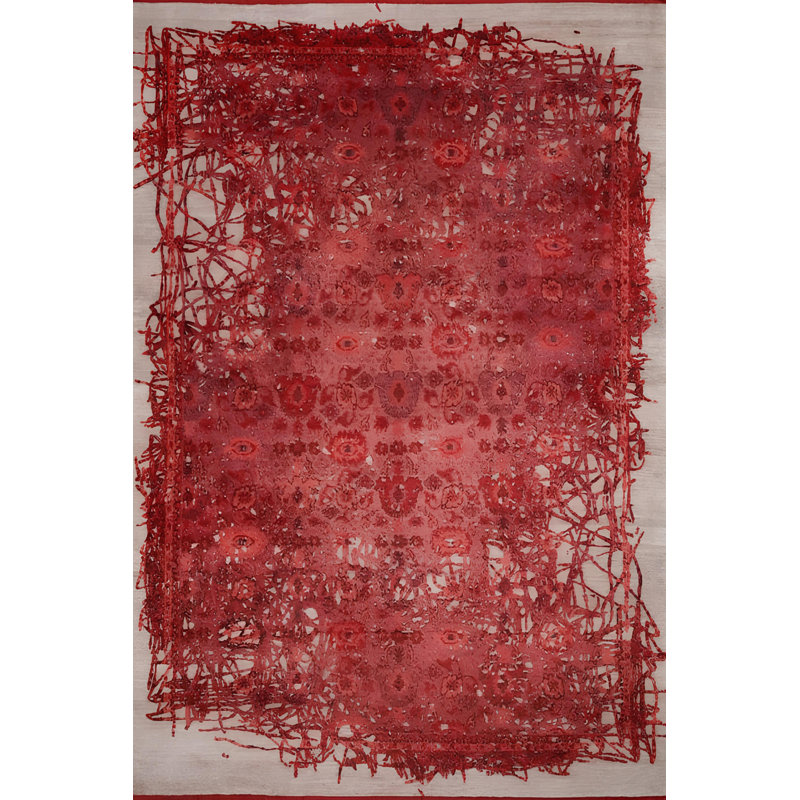 Tapis décoratif rouge à motif abstrait, Tapis de couloir 3 pi 3,37 po x 6 pi 6,74 po