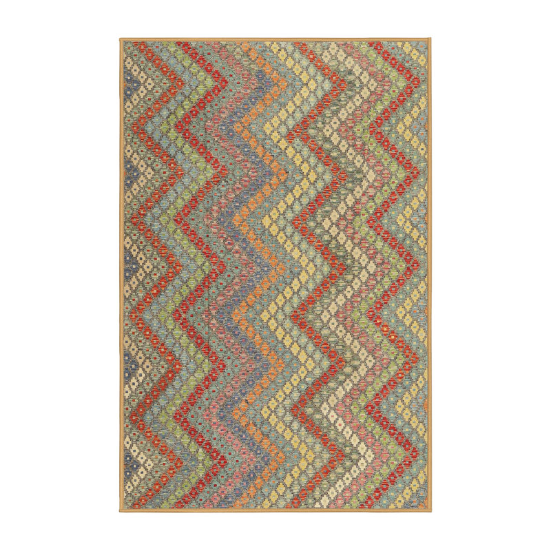 Tapis abstrait beige / brun / bleu, Rectangle 7 pi x 9 pi