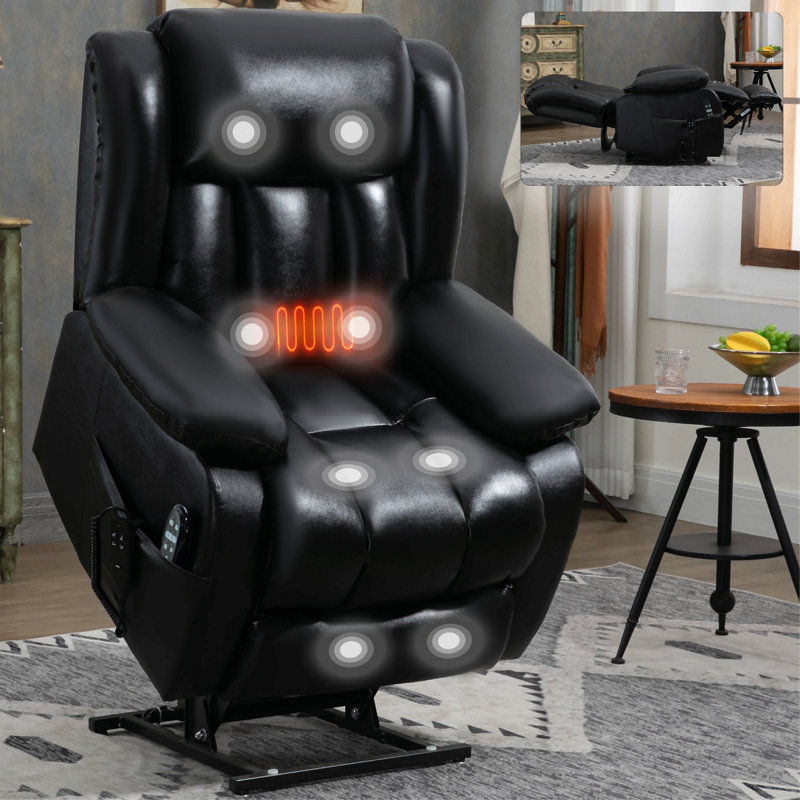 Dual Motor Infinite Position Up To 350 Lbs Electric Medium Size Genuine Leather Power Lift Recliner Chair With 8-Point Vibration Massage And Lumbar Heating