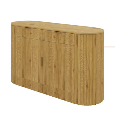 Buffet de rangement moderne à 2 portes et 2 tiroirs avec tablettes à 3 niveaux et porte latérale incurvée Modern