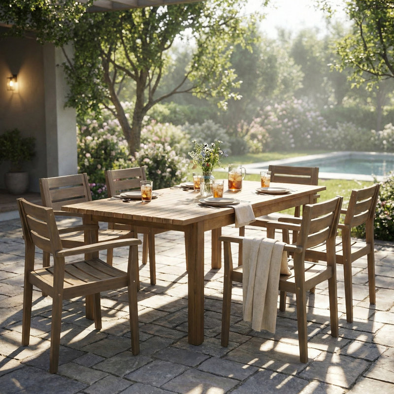 Table de salle à manger en bois à 6 chaises et 1 table en bois, conçue pour durer avec 7 pièces de bois