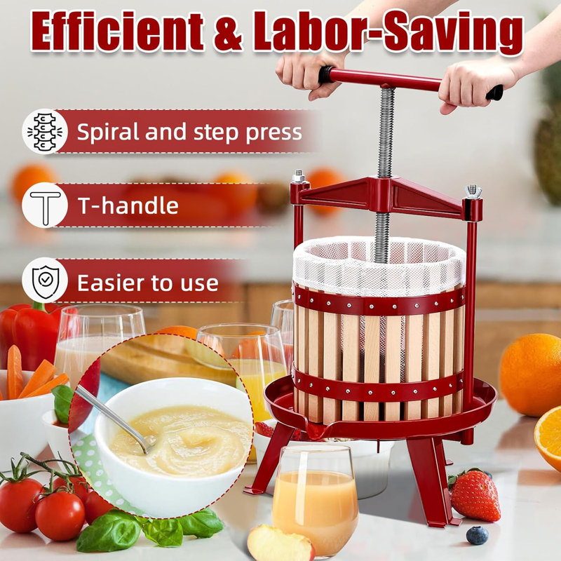 Pressoir à vin manuel en bois 4,75 gallons (18L) - Pressoir multi-usages pour cidre, miel, huile d'olive et légumes - Poignée ergonomique en T et base triangulaire stable - Utilisation dans la cuisine intérieure / extérieure