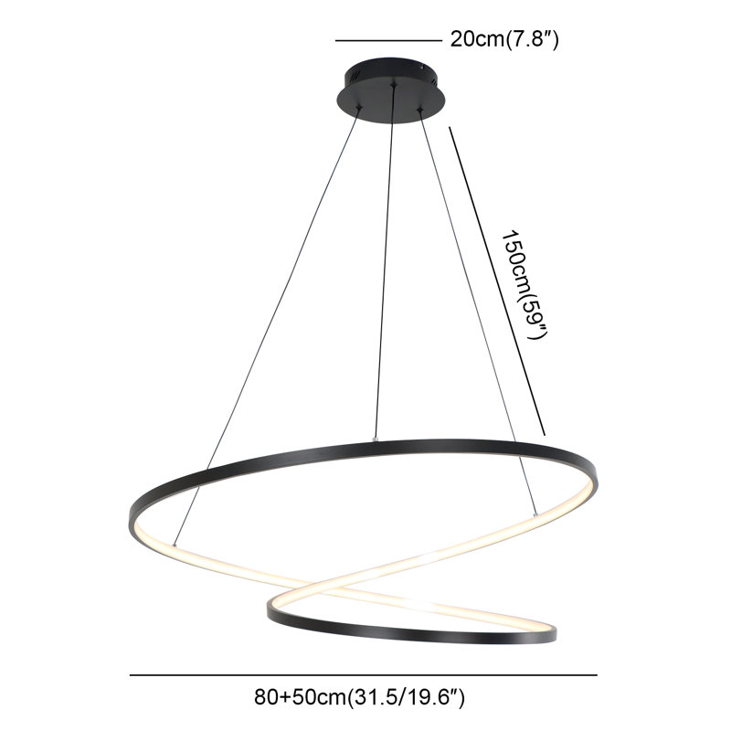 Lustre moderne intelligent 1 lumière avec télécommande Keahi Wi-Fi, Noir mat