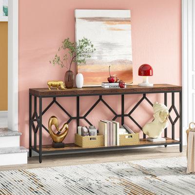 Très longue table d'appoint 70,86 po, console 2 niveaux