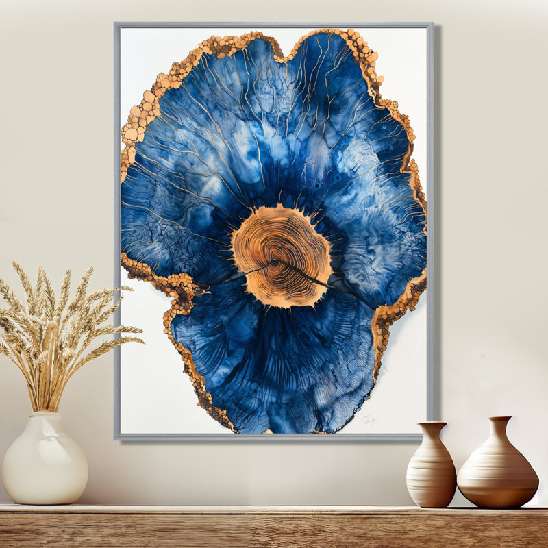 «Mumford Blue Wildflowers Leaves Wood Slide II», art mural fleurs sauvages, H 32 po x l 24 po, Impression encadrée flottante