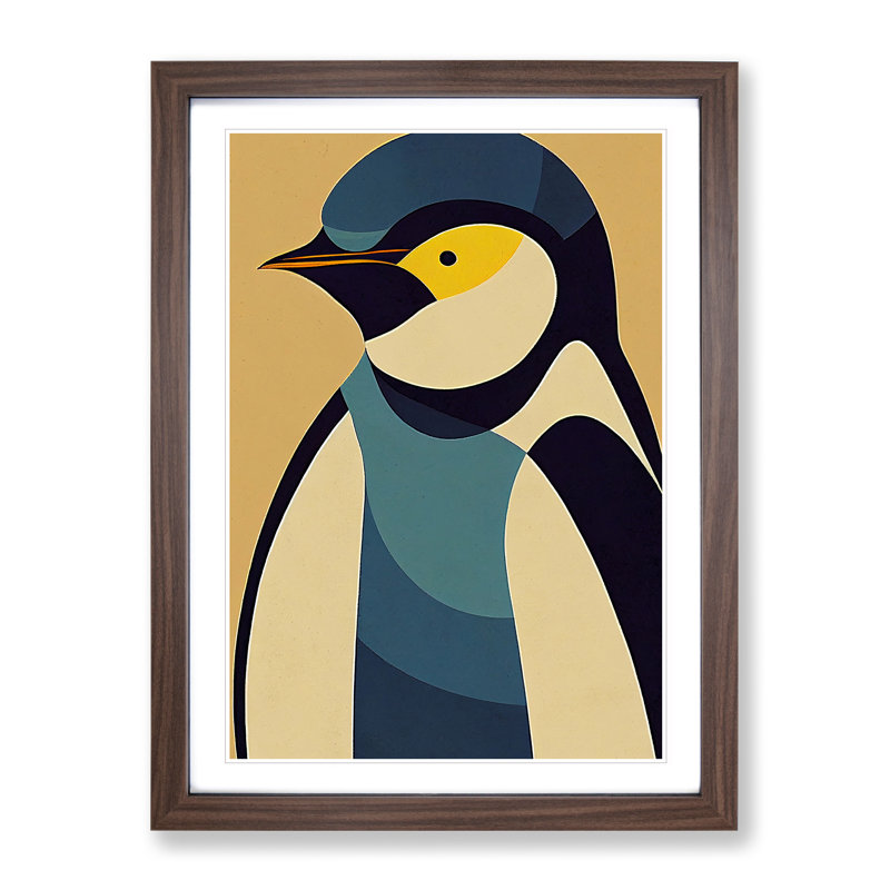 Penguin In Abstract No.1 - Wall Art, 48cm H x 36cm W, Walnut Picture Frame, White