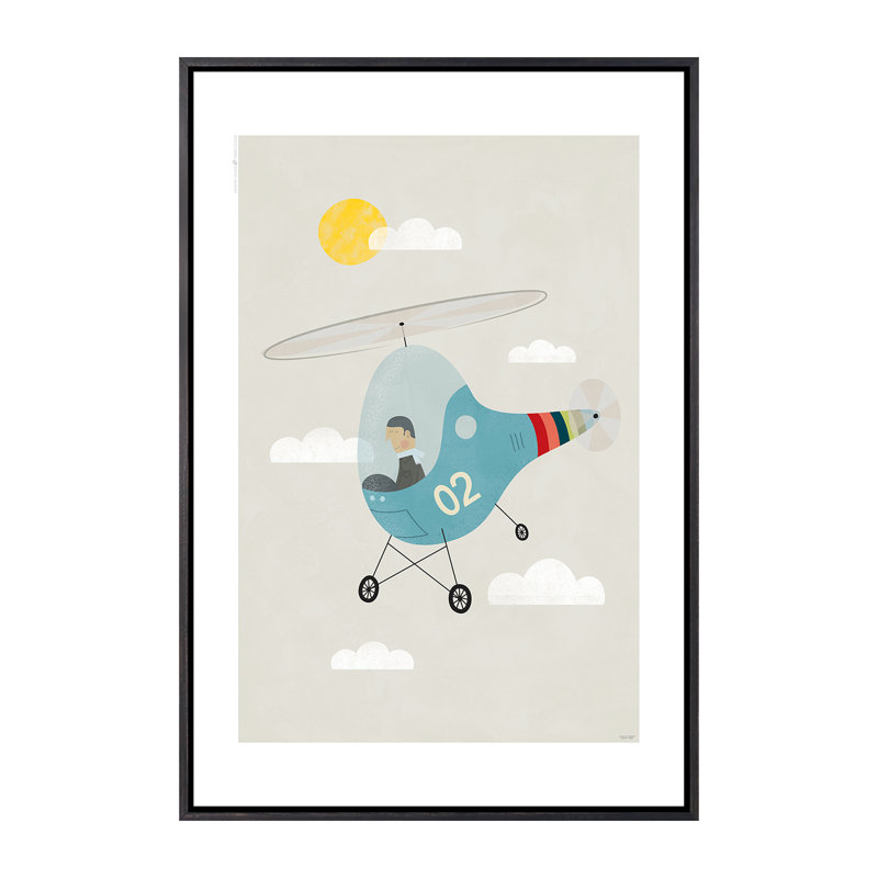 Heli - imprimé, Toile avec cadre noir patiné, Pas de tapis, H 60 po x l 40po x P 1,5 po