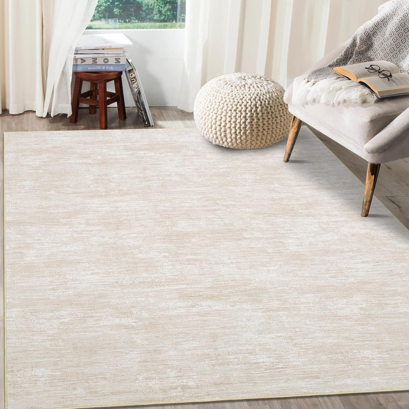 2x6 Runner Rug Washable Runner Rug Modern Abstract Runner Mat Hallway Contemporary Solid Rug Non-Slip Foldable Aesthetic Accent Floor Carpet Beige
