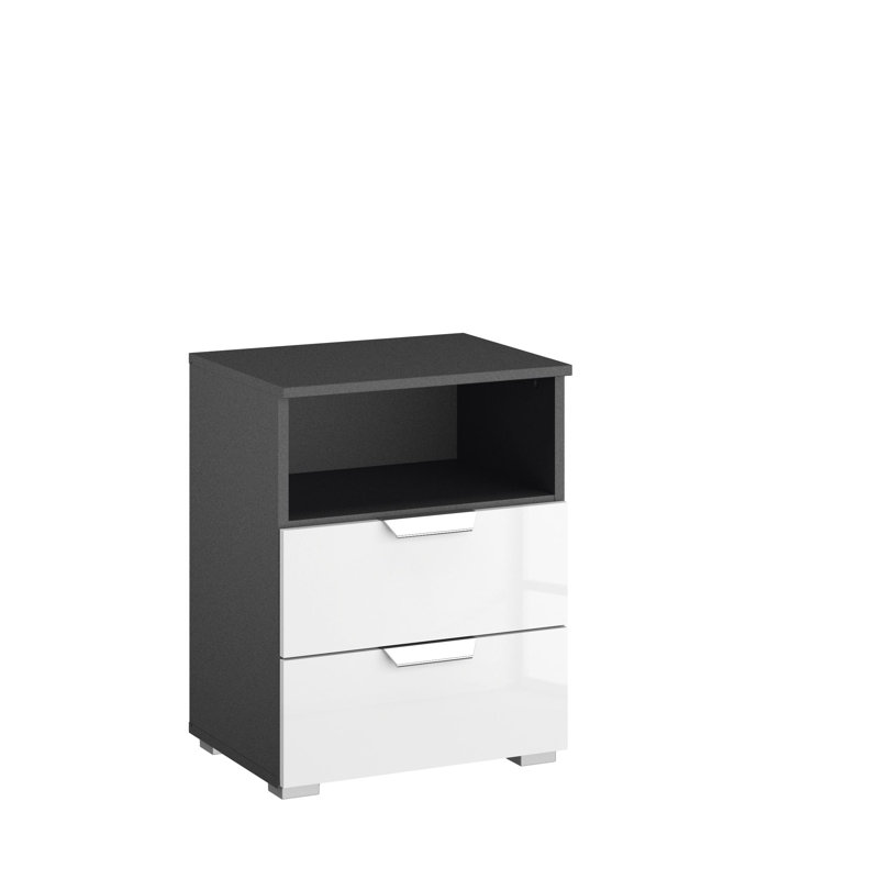 Aditio 2 Drawer Bedside Table, Metallic grey/High-gloss white