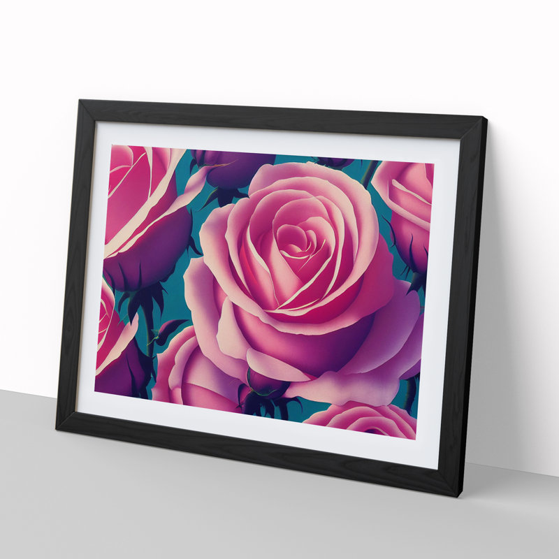 XH1022-8877X Terrific Rose Flowers - Single Picture Frame Print, Black Framed, 34cm H x 46cm W x 2cm D
