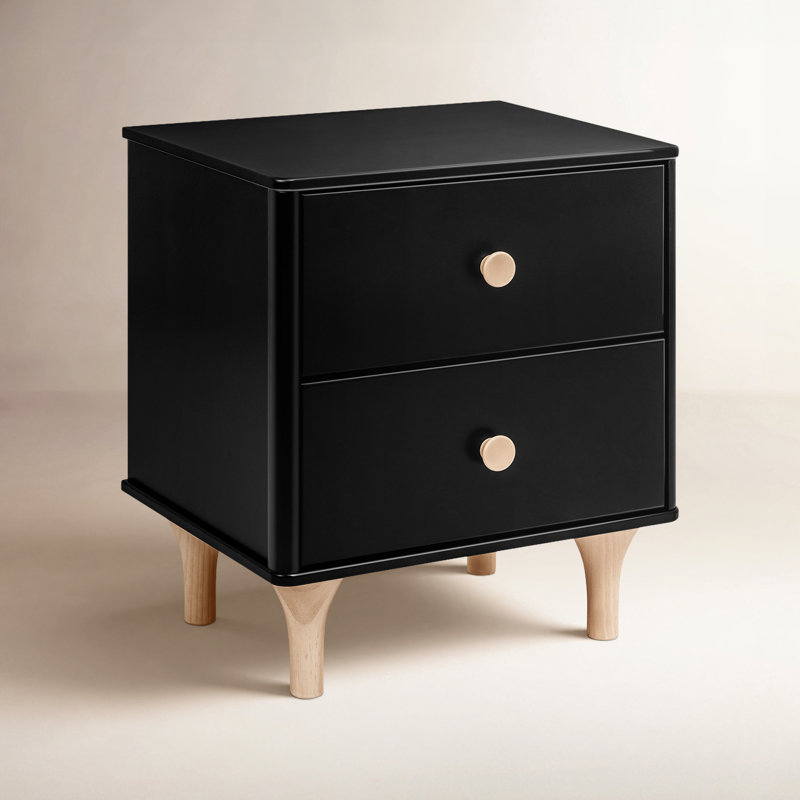 Babyletto Lolly 2 Drawer Nightstand with USB Port, Black/Washed Natural