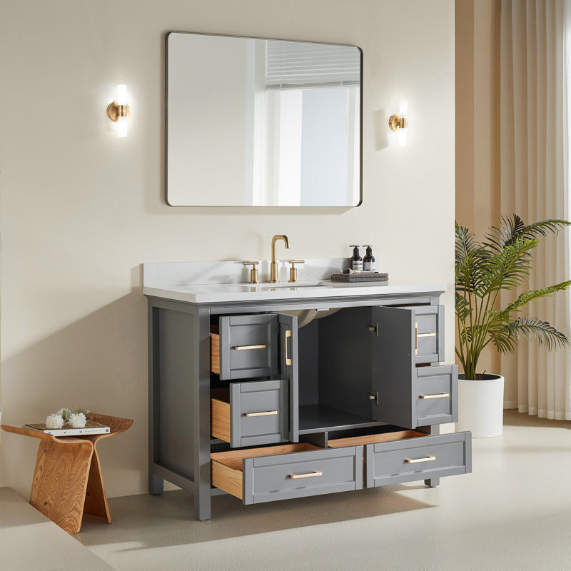 Ensemble de meuble-lavabo autoportant 48 po avec 2 poignées entièrement assemblé