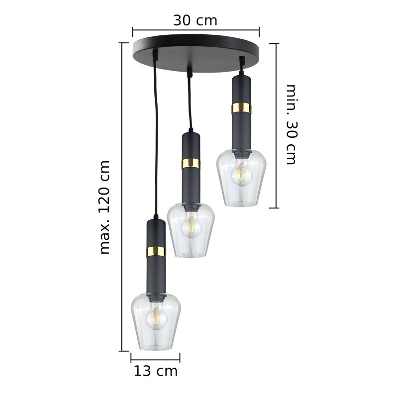 Bissonet 3 - Light Cluster Pendant, Black/Gold
