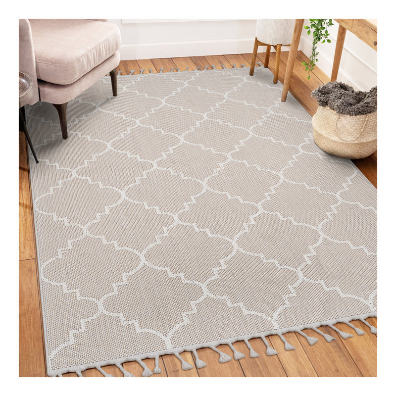 Collection 6X9 Ivory /Trellis Indoor/Outdoor Area Rug, Rectangle 4' x 6'2"