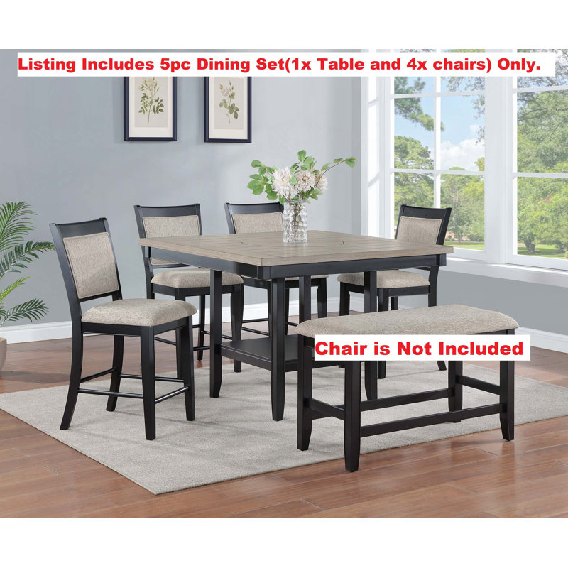Rodion Four Leg Dining Set, 5, Gray/Brown, White/Brown