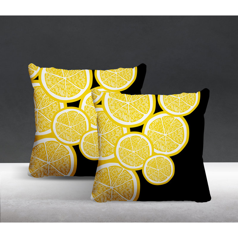 Oreiller carré intérieur / extérieur jaune Lulu, L 15 po x H 15 po, Jaune / noir