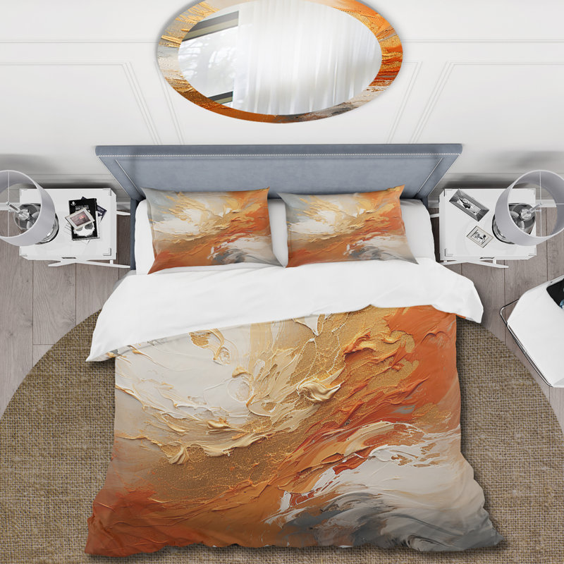 Ensemble de housse de couette Golden Orange Surge - Abstract Spirals, Housse de couette très grand et 2 très grandes t