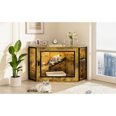Armoire à litière pour chat avec coin en acrylique de 48 po avec porte en acrylique, bande à DEL et conception compacte Tiger