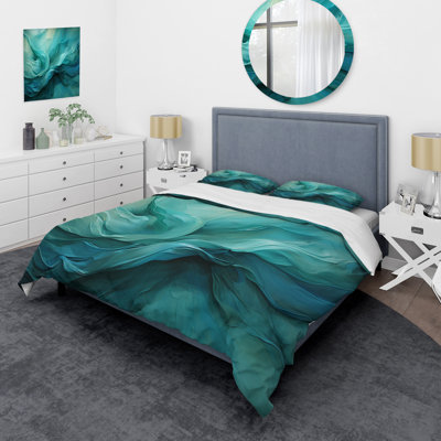 Modern Comforter Set 4 Pcs - Turquoise Tranquility V Bedding And Throw Pillow Set