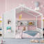Lit simple pour enfants, lit Montessori pour enfant avec tablette de rangement et toit de maison de jeu, blanc-2080829736-2080829737