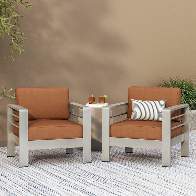 Caggiano Patio Aluminum Chair with Cushions, Orange Performance Canvas, Silver